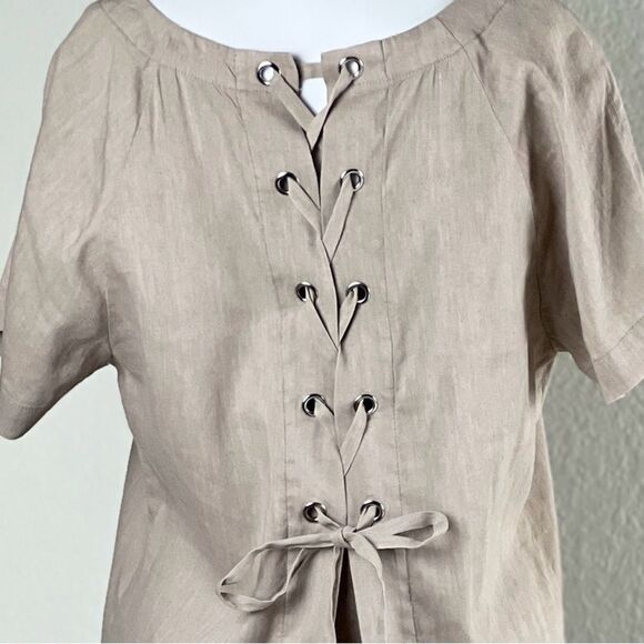 Theory Linen Blend Lace Back Raglan Shift Dress - Picture 9 of 9